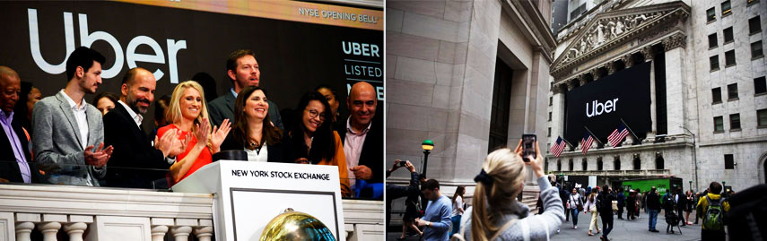 Dia de estreia da UBER na Bolsa de Valores NYSE 