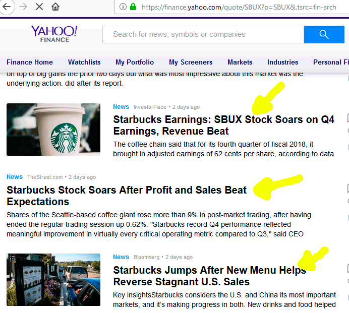 Notícias positivas sobre a Starbucks no Yahoo Finance